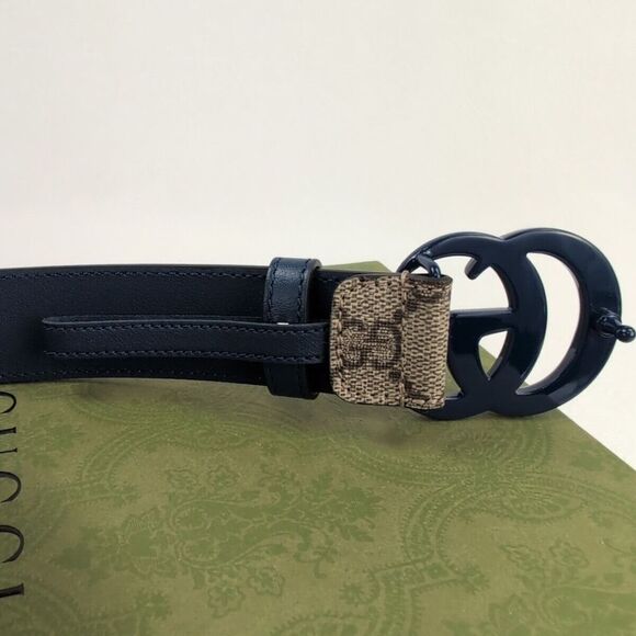NWT LADIES GUCCI BELT GG MARMONT MONOGRAM LEATHER BLUE PRINT SIZE 110. A52 - Picture 5 of 6